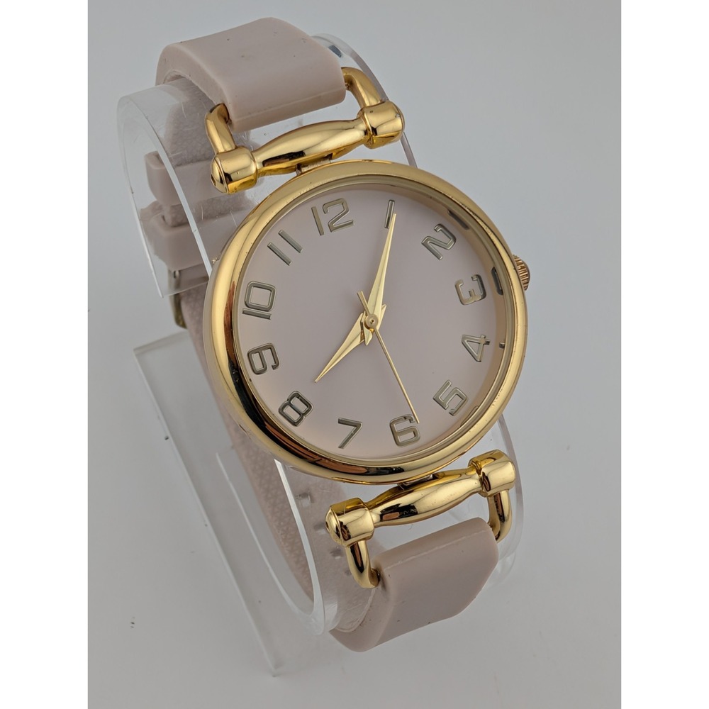 Accutime Watch Women 32mm‎ Gold Case Light Gray Silicone Band- New Battery